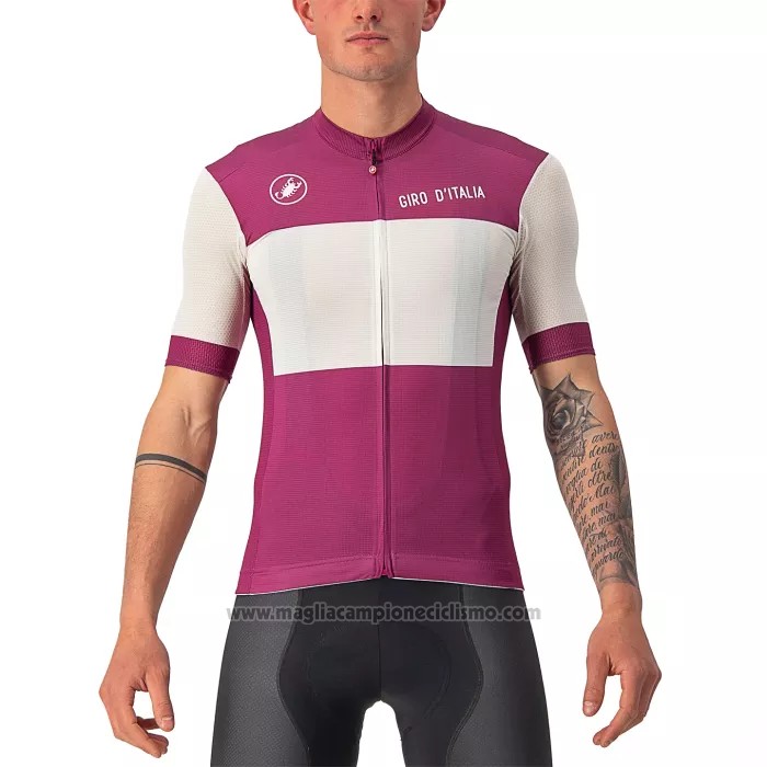 2022 Abbigliamento Ciclismo Giro d'Italia Bianco Viola Manica Corta e Salopette